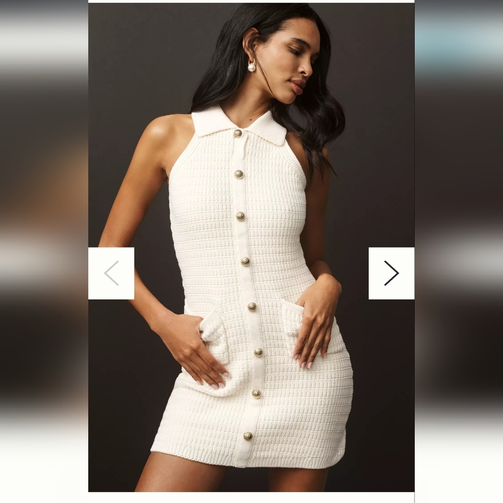 NWT Anthropologie Endless Rose Sleeveless Collared Crochet Mini Dress Sz S